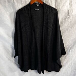 Eileen Fisher Washable Wool Fine Crepe Cardigan Black Size Large L Open Front